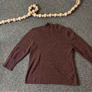 COLDWATER CREEK Wool & Cotton Blend Mockneck Turtleneck Brown Sweater Shirt XS-S